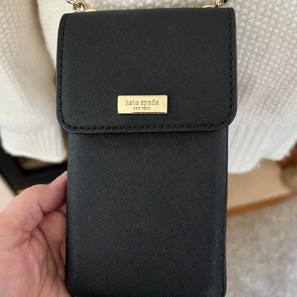 Kate Spade Black with Gold‎ Chain North South Flap Phone Crossbody Bag
